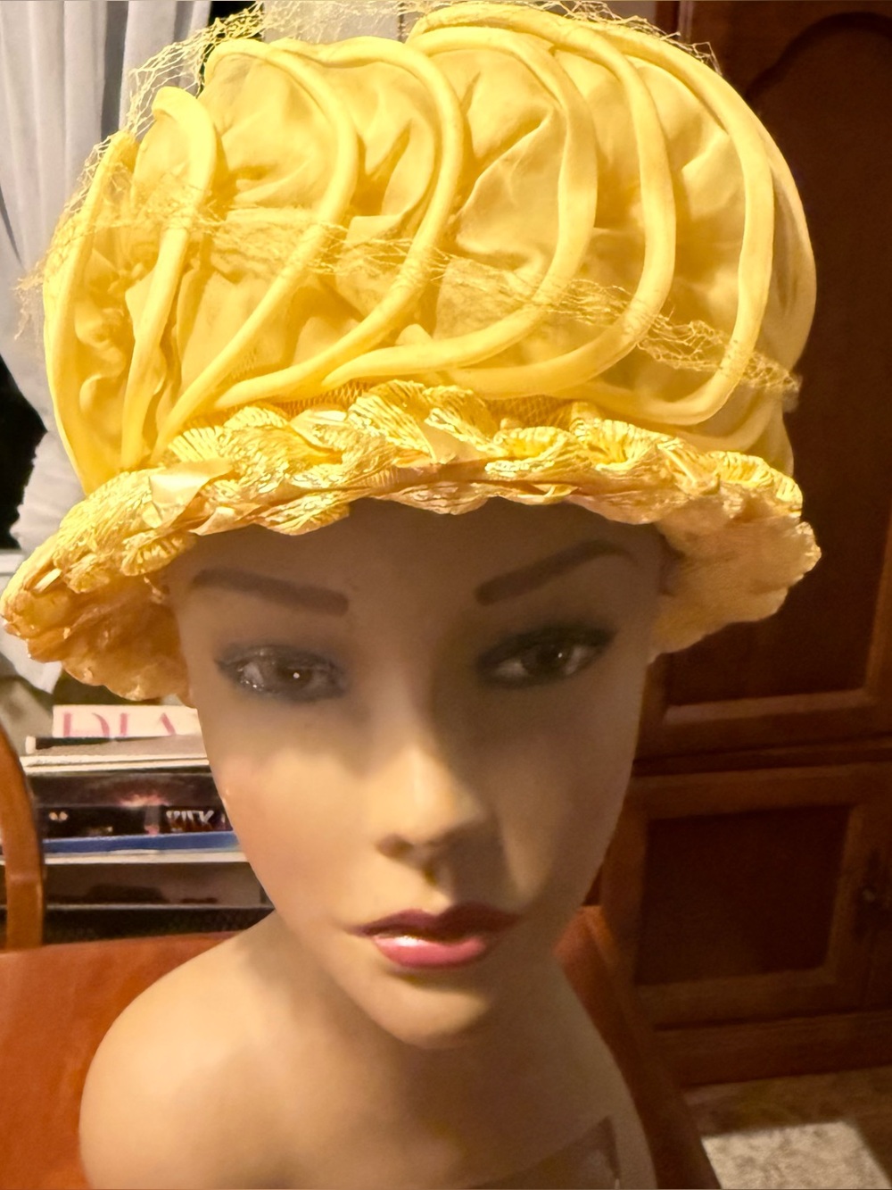 Vintage Lemon Yellow Bubble Bouffant Hat Mesh One Size